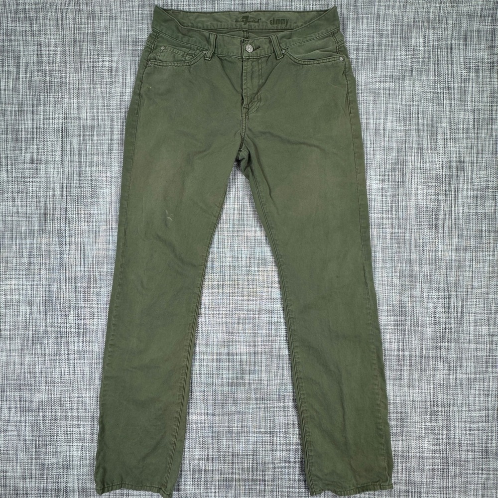 7 For All Mankind Slimmy Pants Mens 33 Olive Slim Fit Cotton Twill Five Pocket